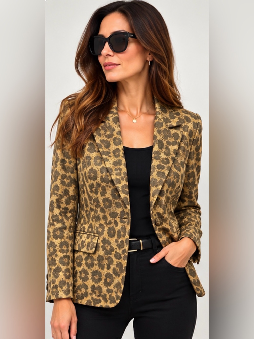 Berek Leopard Print Metallic Blazer Jacket Size L NWT Cotton Stretch